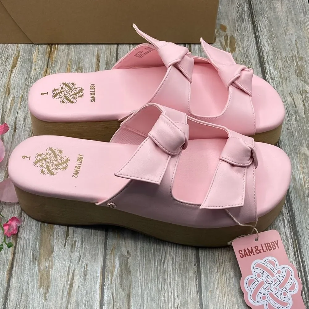 Sam & Libby Pink Platform Double Bow Tie Comfy Dress Sandals Shoes Size 9